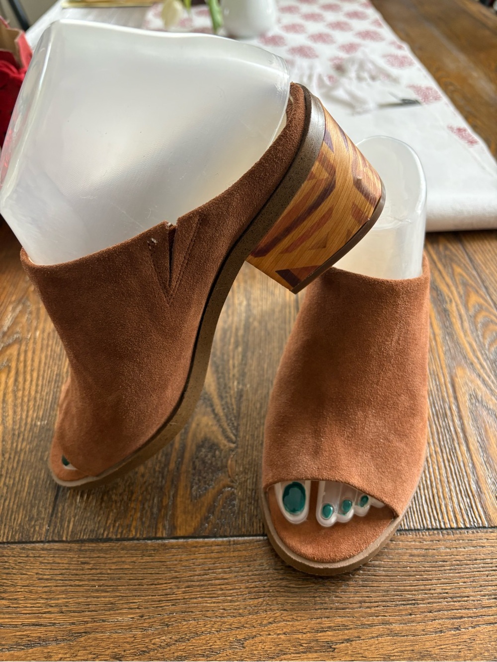 Sole Society Open-Toe Suede Slide Sandals in Cognac